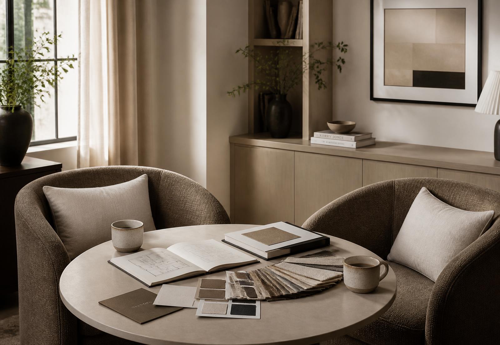 Material samples and notes prepared for a design consultation